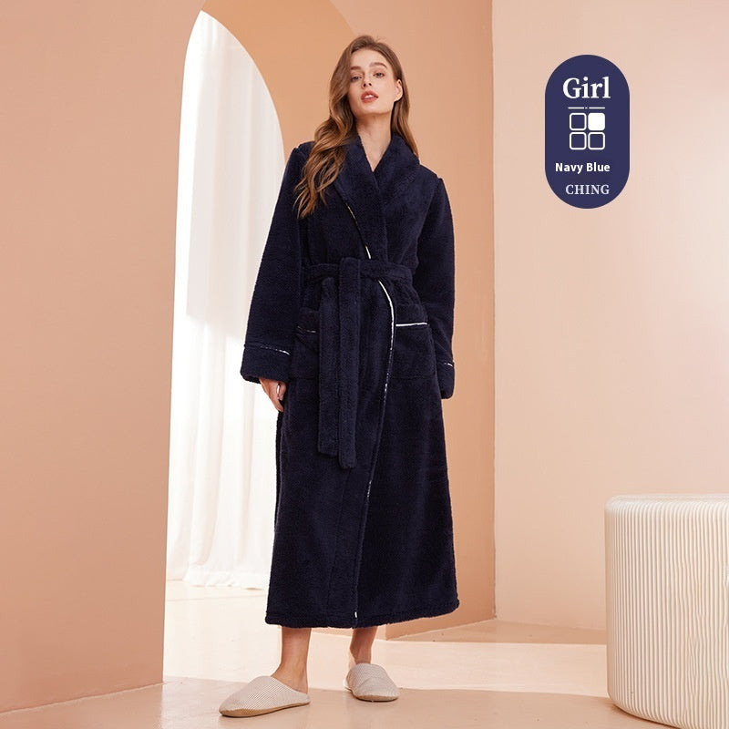 Autumn And Winter Thickened Cotton Velvet Nightgown Men's Winter Plus-sized Plus Size Light Luxury Couple Bathrobe Women's Extended Pajamas