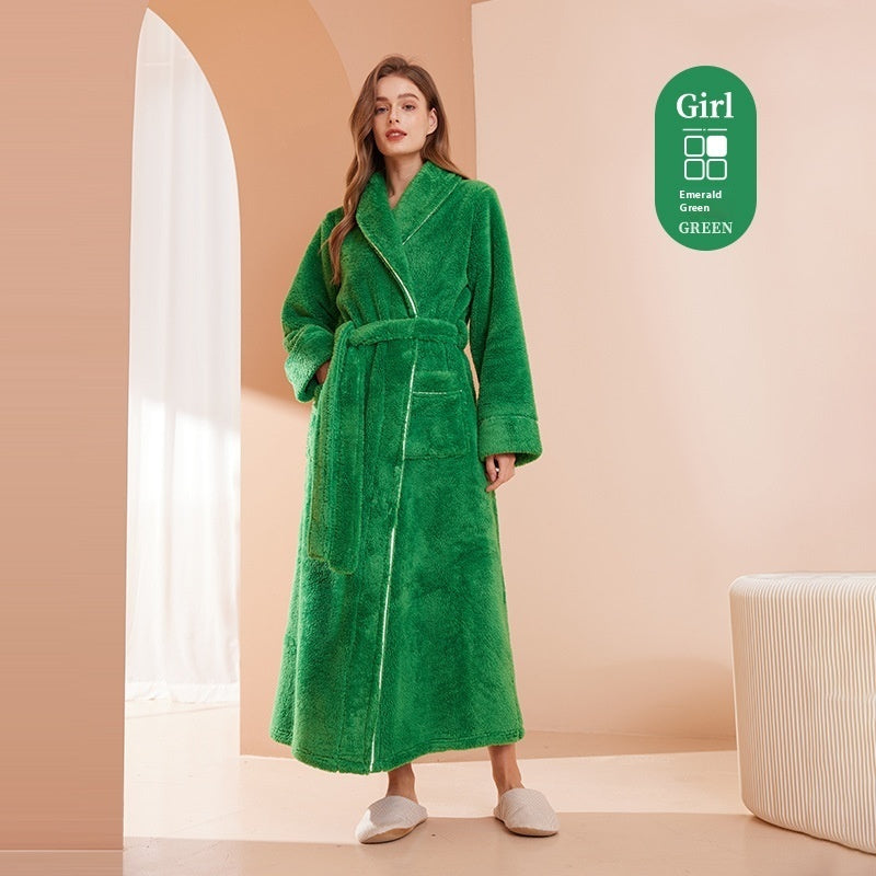 Autumn And Winter Thickened Cotton Velvet Nightgown Men's Winter Plus-sized Plus Size Light Luxury Couple Bathrobe Women's Extended Pajamas