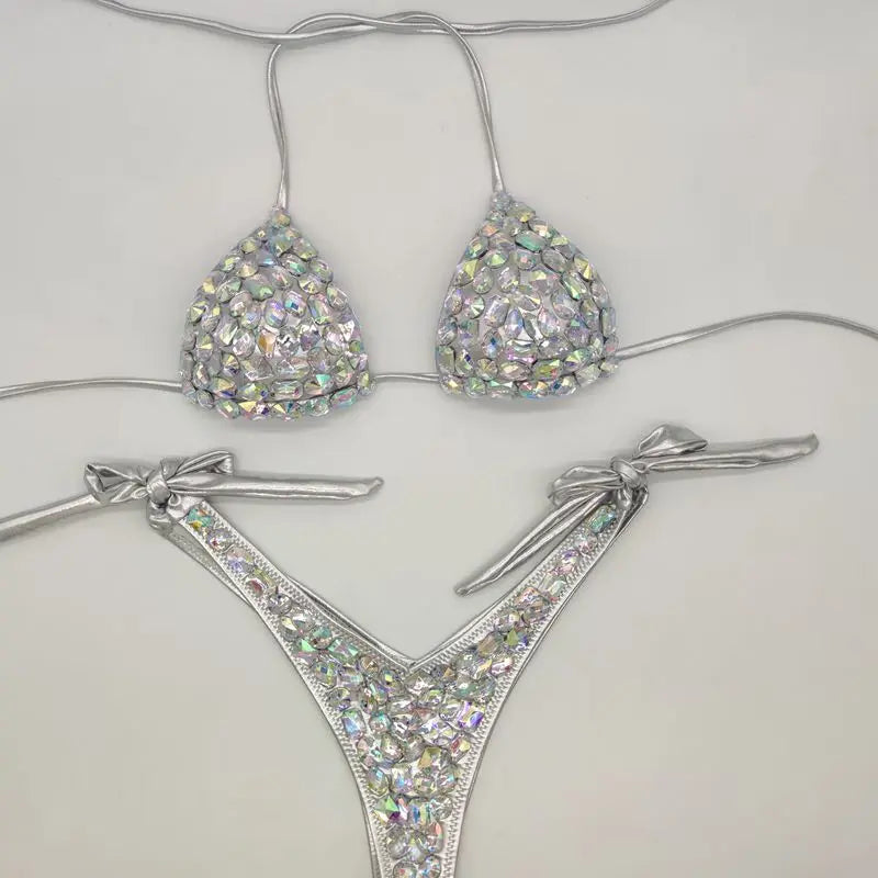 Strappy Rhinestone Bandage Set – Exotic Crystal Cross-Wrap & Bling Suit for Luxury Parties