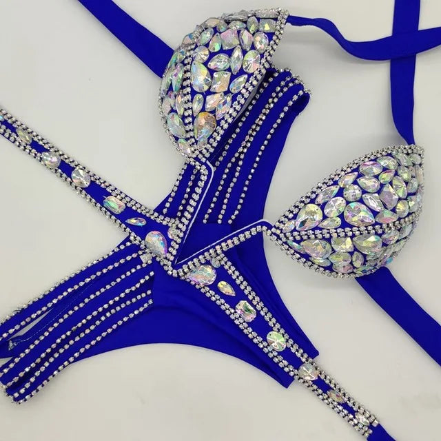 Luxury V-Neck Rhinestone Set – Shimmering Crystal Push-Up Costume Suit for Clubs & Festivals