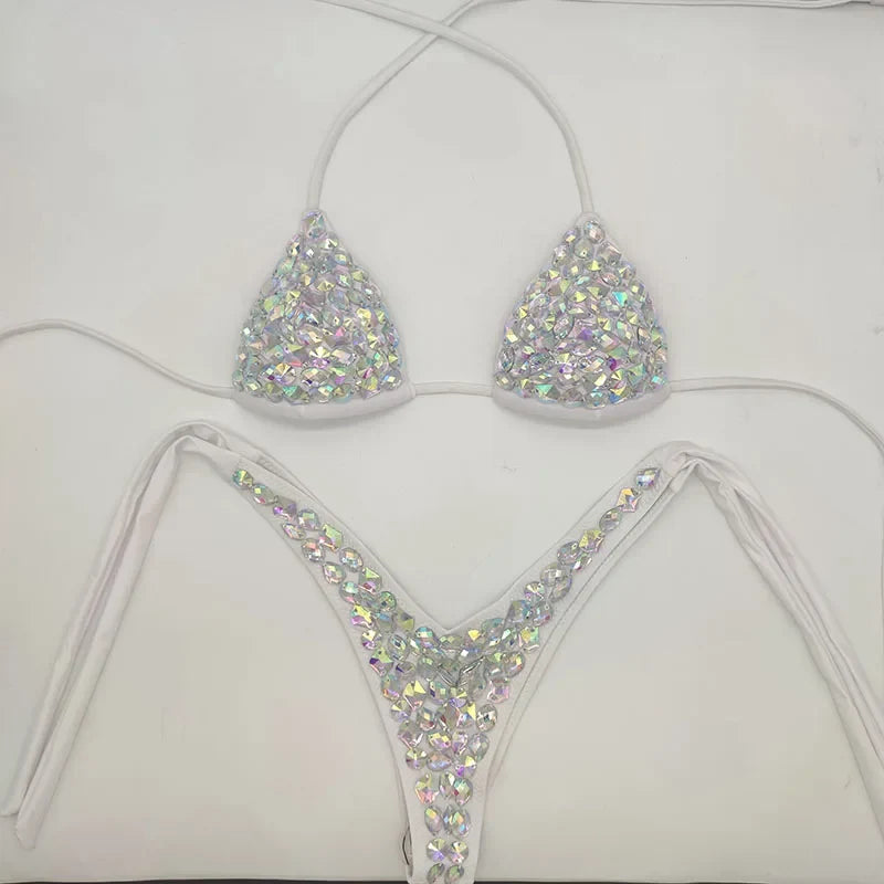 Strappy Rhinestone Bandage Set – Exotic Crystal Cross-Wrap & Bling Suit for Luxury Parties