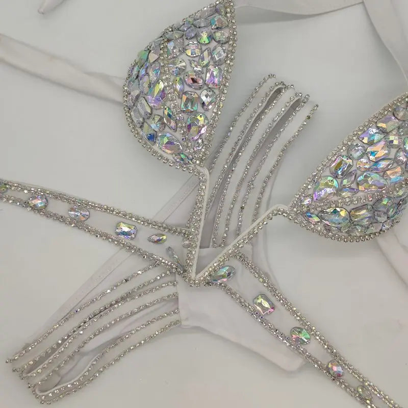 Luxury V-Neck Rhinestone Set – Shimmering Crystal Push-Up Costume Suit for Clubs & Festivals