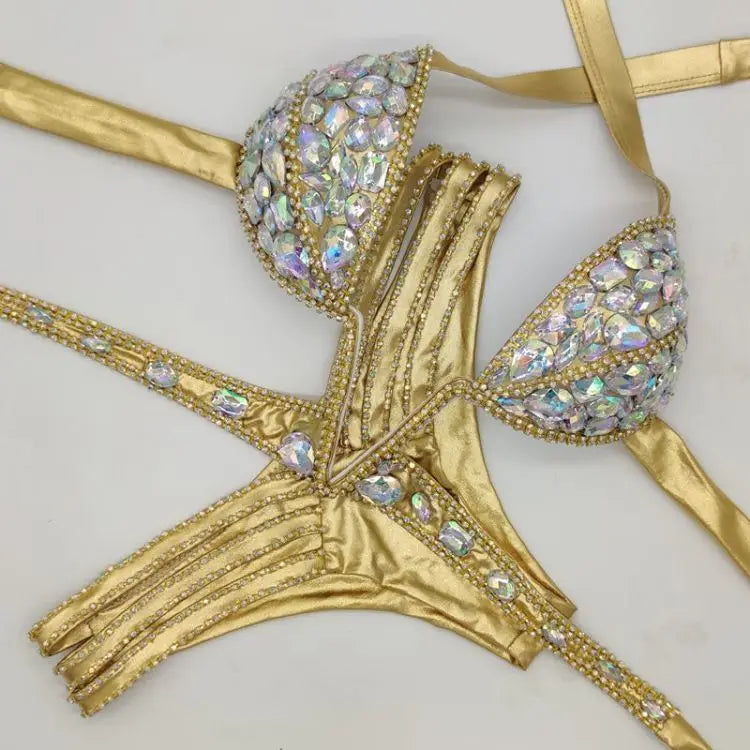 Luxury V-Neck Rhinestone Set – Shimmering Crystal Push-Up Costume Suit for Clubs & Festivals