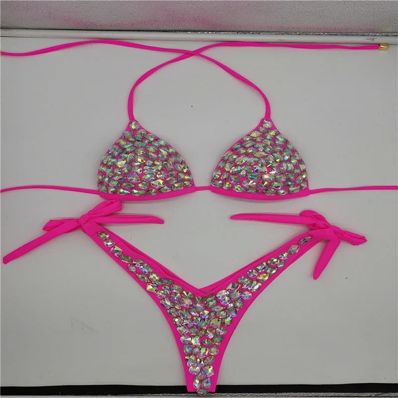 Strappy Rhinestone Bandage Set – Exotic Crystal Cross-Wrap & Bling Suit for Luxury Parties