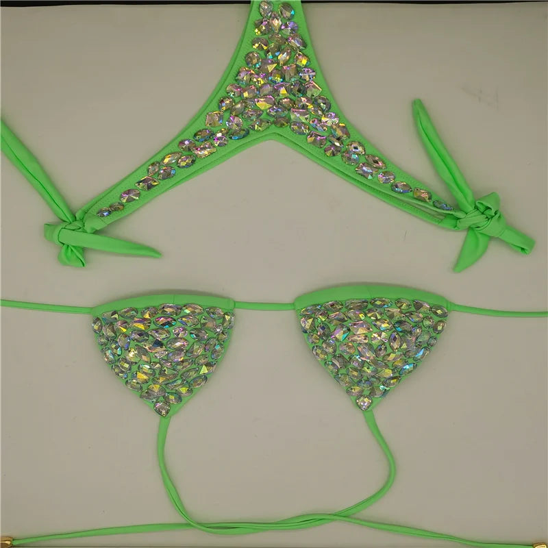 Strappy Rhinestone Bandage Set – Exotic Crystal Cross-Wrap & Bling Suit for Luxury Parties