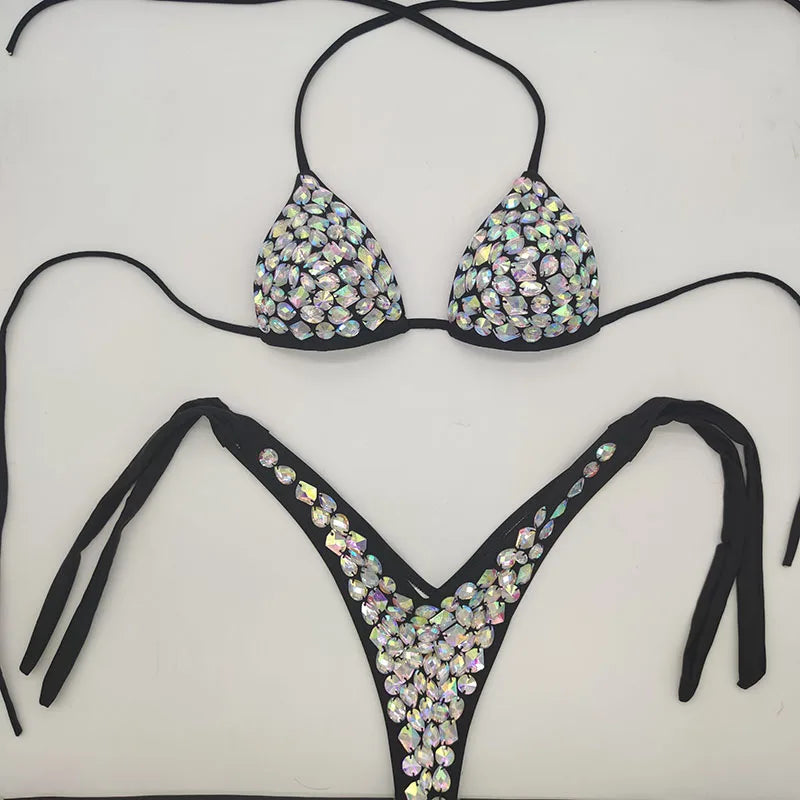Strappy Rhinestone Bandage Set – Exotic Crystal Cross-Wrap & Bling Suit for Luxury Parties