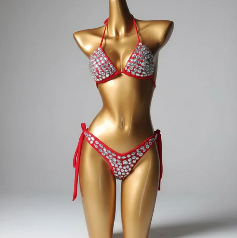 Strappy Rhinestone Bandage Set – Exotic Crystal Cross-Wrap & Bling Suit for Luxury Parties