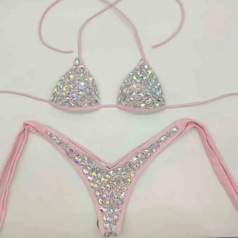 Strappy Rhinestone Bandage Set – Exotic Crystal Cross-Wrap & Bling Suit for Luxury Parties