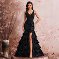 Long Elegant Oblique Shoulder Elegant Cocktail Party Dinner Dress Luxury Split Bridesmaid Graduation Dress Tiered Dress Women
