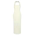 Vacation Light Yellow Halter Dress Women Summer Single Breasted Slim Fit Side Slit French Light Luxury Dress