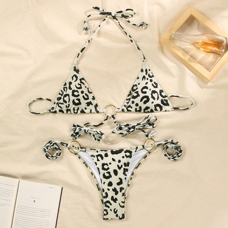 Vintage Print Bikini Female Handwork Small Ruffle Swimming Suit For Women Swimwear High Cut Bikini Set String Print Halter String Triangle Bikini Set Luxury Swimwear Two Piece Swimsuit